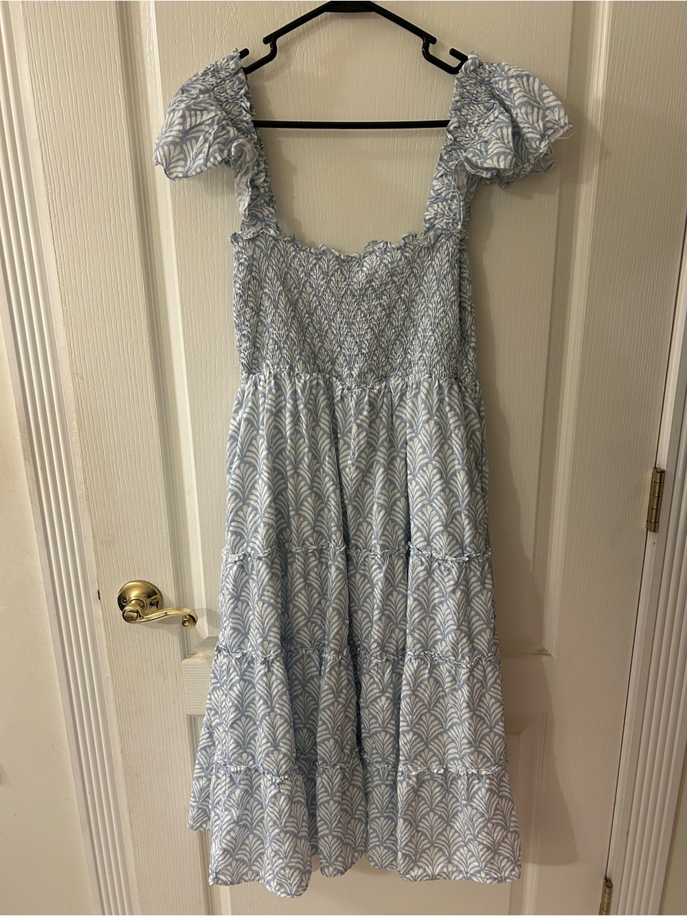 Shop The Mint Blue Cottagecore Smocked Midi Dress L Boho - Picture 2 of 8